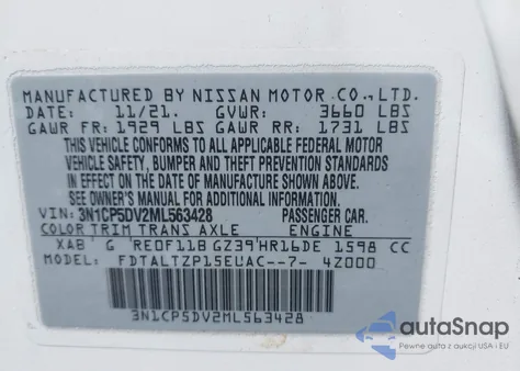 2021 Nissan Kicks Sr Xtronic Cvt from USA, damaged, VIN 3N1CP5DV2ML563428